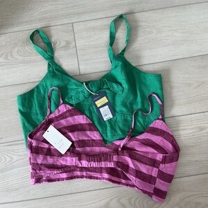 Universal Thread Striped Pink and Solid Green Crop Tops